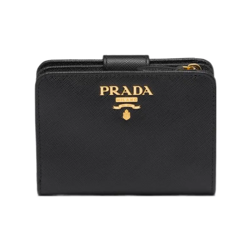 PRADA Leather Wallet Small Size Women's Black-0