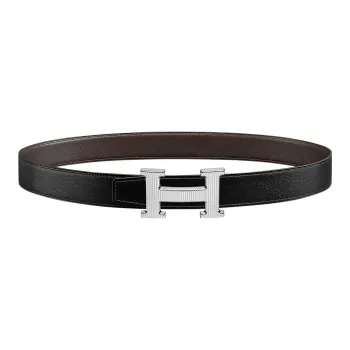 HERMES Letter H Silver Buckle Togo Calfskin Double-Sided Leather Belt Women's Black Width: 3.2cm