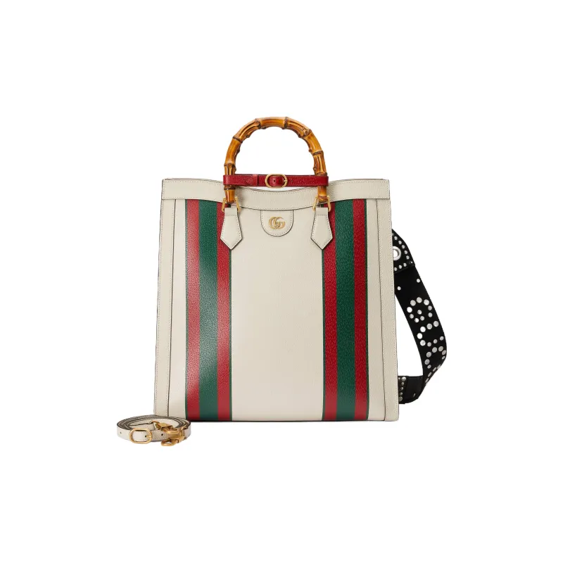 GUCCI Diana Leather Tote Bag Shopping Bag Shoulder Bag Crossbody Bag Handbag Large Size Men's White-1
