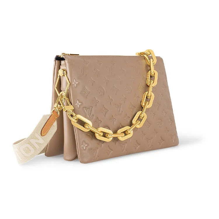 LOUIS VUITTON Coussin Sheepskin Cow Leather Patchwork Trim Shoulder Bag Crossbody Bag Medium Size Women's Brown-1