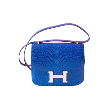HERMES Constance Lizard Skin Shoulder Bag, Crossbody Bag Mini Women's 73 Bleu Saphir Sapphire Blue