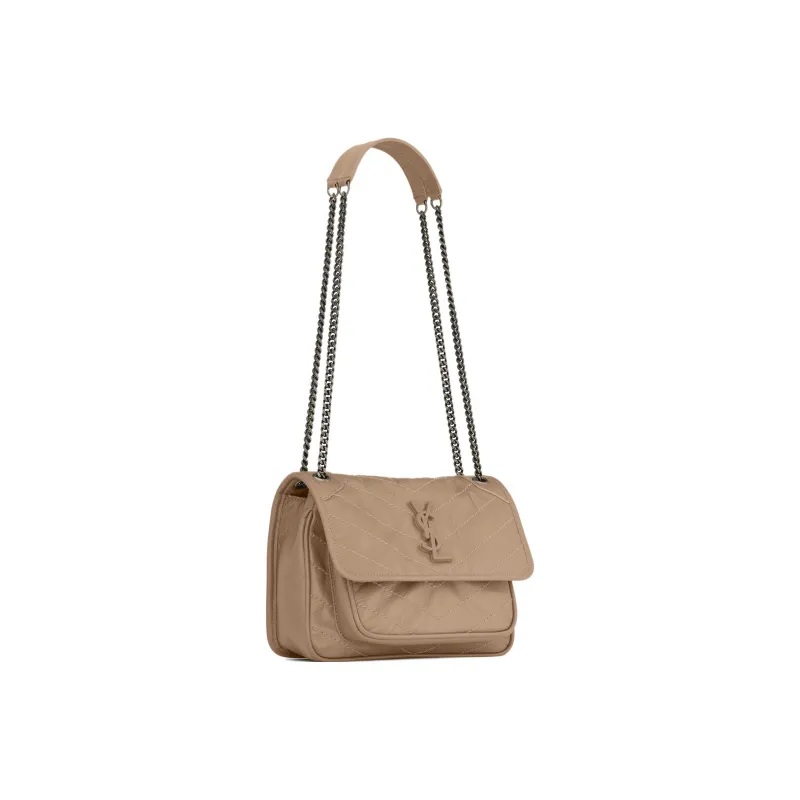 SAINT LAURENT Niki Cow Leather Portable Crossbody Bag, Shoulder Bag Women's Gray Brown-2