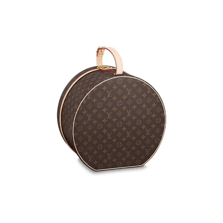 LOUIS VUITTON Canvas Cow Leather Patchwork Hat Box Storage Box Women's Brown-1