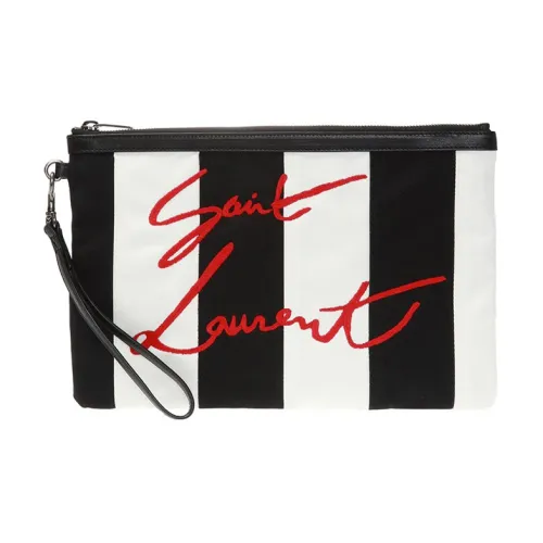 SAINT LAURENT Fabric With Cow Leather Clutch Men's Black/White