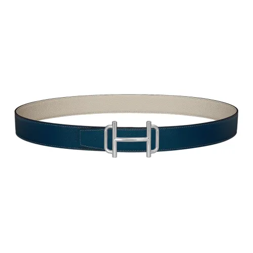 HERMES Royal Leather Belts Women's Blue/Beige