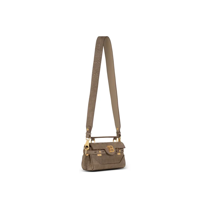 BALMAIN B-BUZZ Crocodile Leather Embossed Calfskin Handbag Shoulder Bag Crossbody Bag Women's Gray-1