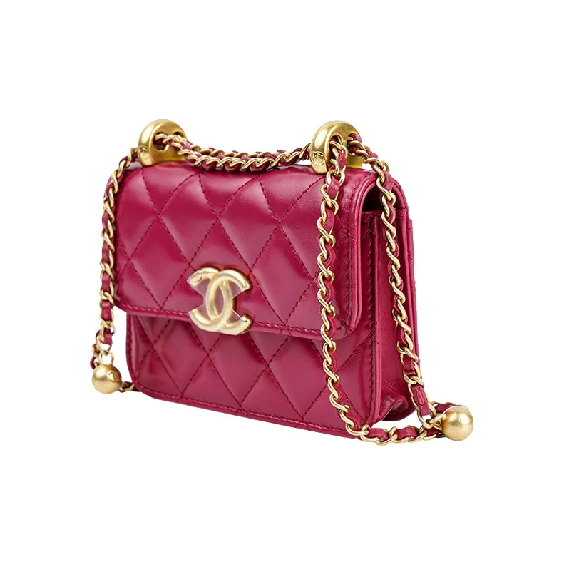 CHANEL Calfskin & Metal Wallet On Chain, Coin Purse, Crossbody Bag Trumpets Women's Rose Red-1
