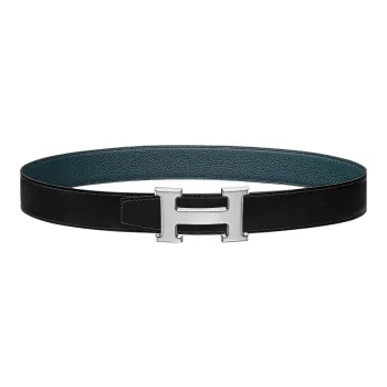 HERMES H Shiny Silver Buckle Epsom Calfskin Belt Women's Black Width: 3.2CM