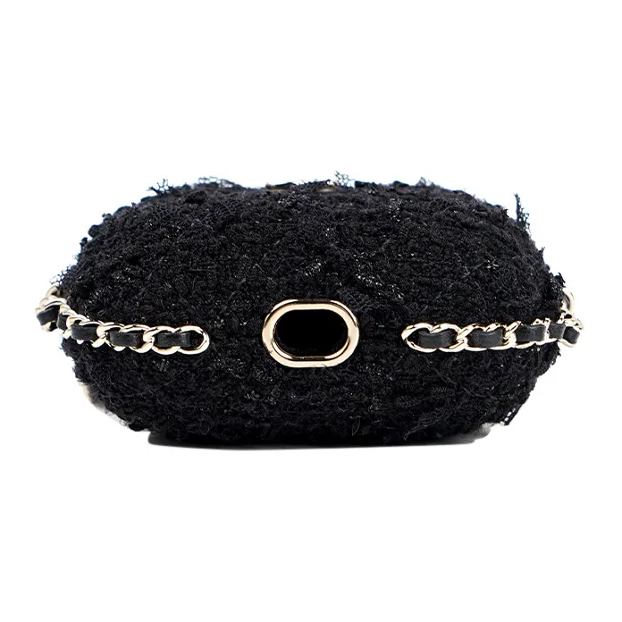 CHANEL Soft Woolen Chain Bag Clutch Earphone Case Women's Black-6