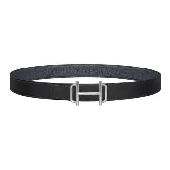 HERMES Royal Cow Leather Belts Women's Black/Dark Blue Width 3.2cm