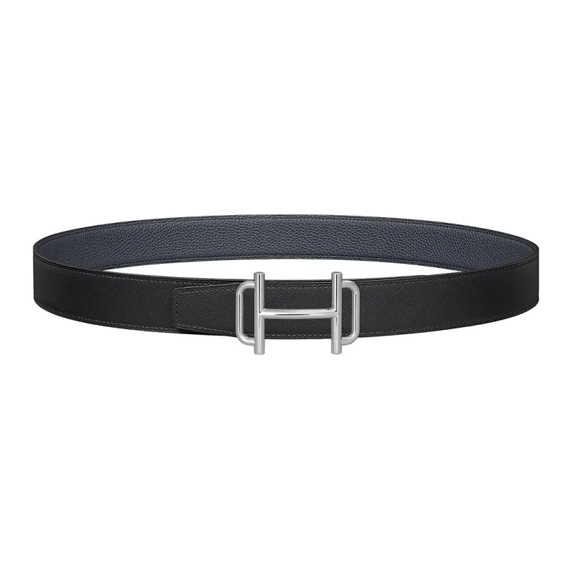 HERMES Royal Cow Leather Belts Women's Black/Dark Blue Width 3.2cm-0