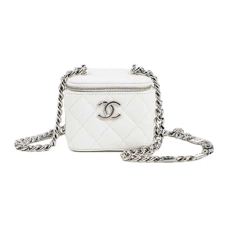 CHANEL 22SS Cow Leather Box Bag, Shoulder Bag, Crossbody Bag, Makeup Bag Trumpets Women's White-1