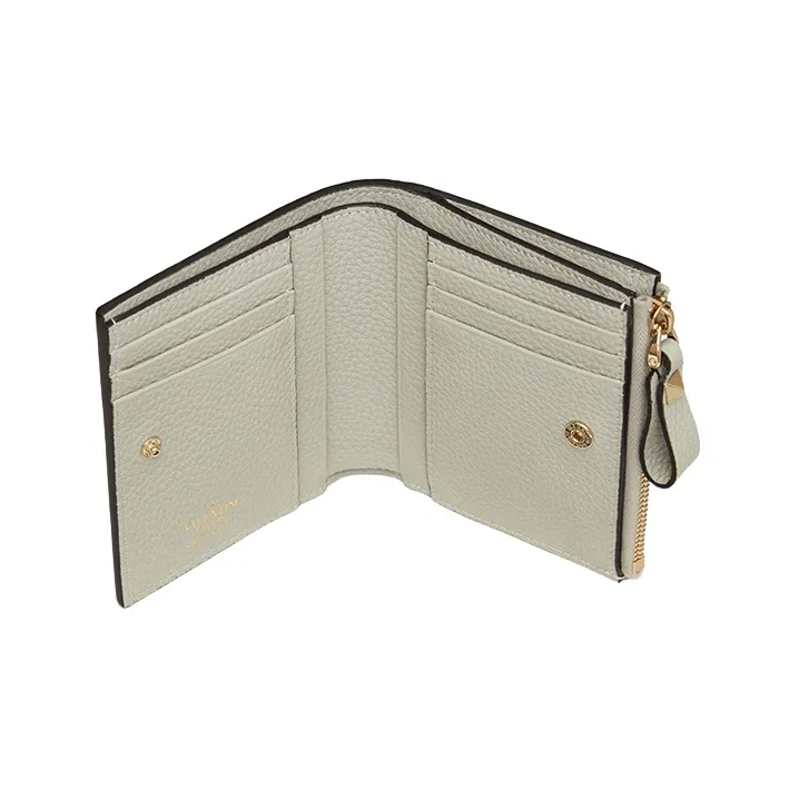 Valentino Rockstud Grained Calfskin Wallet Coin Purse Card Holder Small Size Women's Gray-3