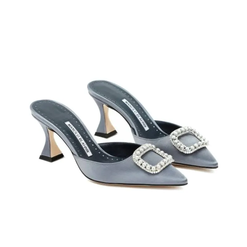 MANOLO BLAHNIK Closed Toe Slippers Women's Gray-2