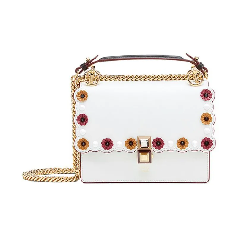 FENDI Kan I Cow Leather Crossbody Bag Shoulder Bag Small Size Women's White-0