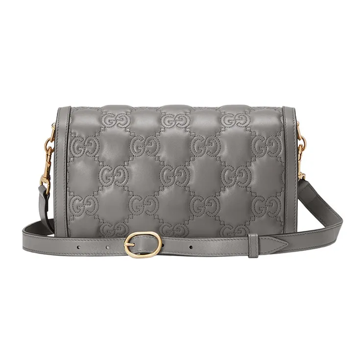 GUCCI GG Matelassé Leather WOC Baguette Bag Shoulder Bag Crossbody Bag Women's Gray-3