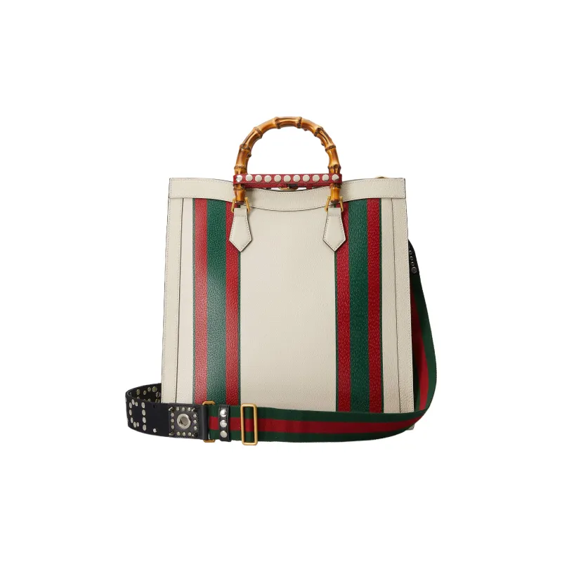 GUCCI Diana Leather Tote Bag Shopping Bag Shoulder Bag Crossbody Bag Handbag Large Size Men's White-2