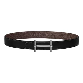 HERMES Comfortable Silver Buckle Togo Calfskin Double Sided Leather Belt Women's Black Width 3.2cm