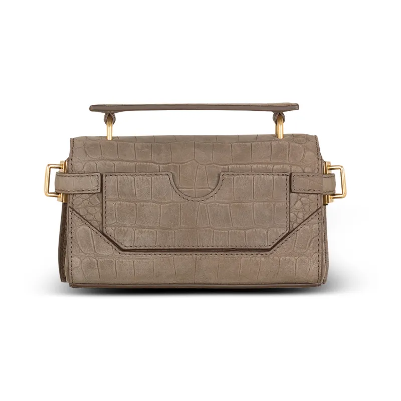 BALMAIN B-BUZZ Crocodile Leather Embossed Calfskin Handbag Shoulder Bag Crossbody Bag Women's Gray-2