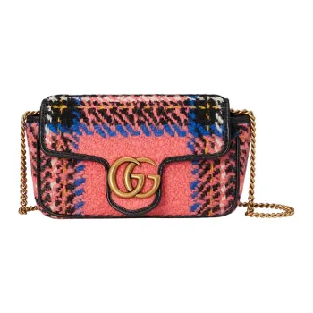 GUCCI Marmont Tweed Crossbody Bag Shoulder Bag Mini Women's Pink Multicolor