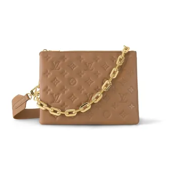 LOUIS VUITTON Coussin Sheepskin Cow Leather Patchwork Trim Shoulder Bag Crossbody Bag Small Size Women's Brown