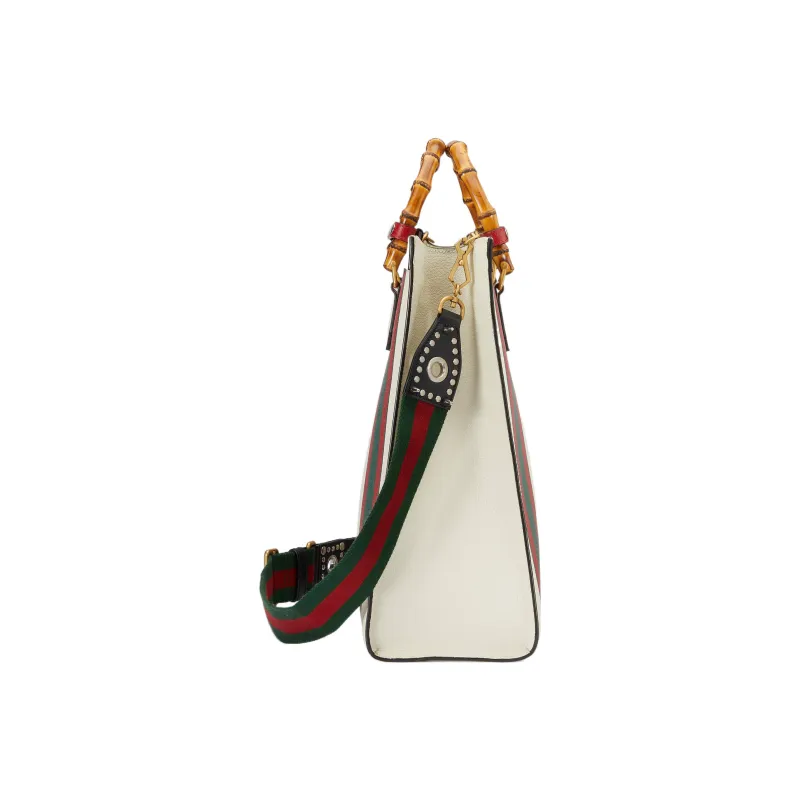 GUCCI Diana Leather Tote Bag Shopping Bag Shoulder Bag Crossbody Bag Handbag Large Size Men's White-4