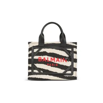 BALMAIN B-ARMY Canvas Tote Bag Shopping Bag One Shoulder Crossbody Canvas Bag Handbag Women's Black/White