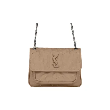 SAINT LAURENT Niki Cow Leather Portable Crossbody Bag, Shoulder Bag Women's Gray Brown