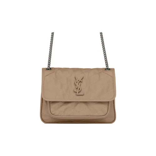 SAINT LAURENT Niki Cow Leather Portable Crossbody Bag, Shoulder Bag Women's Gray Brown
