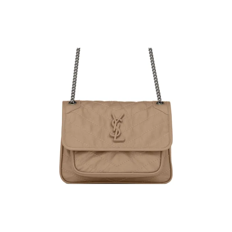 SAINT LAURENT Niki Cow Leather Portable Crossbody Bag, Shoulder Bag Women's Gray Brown-0