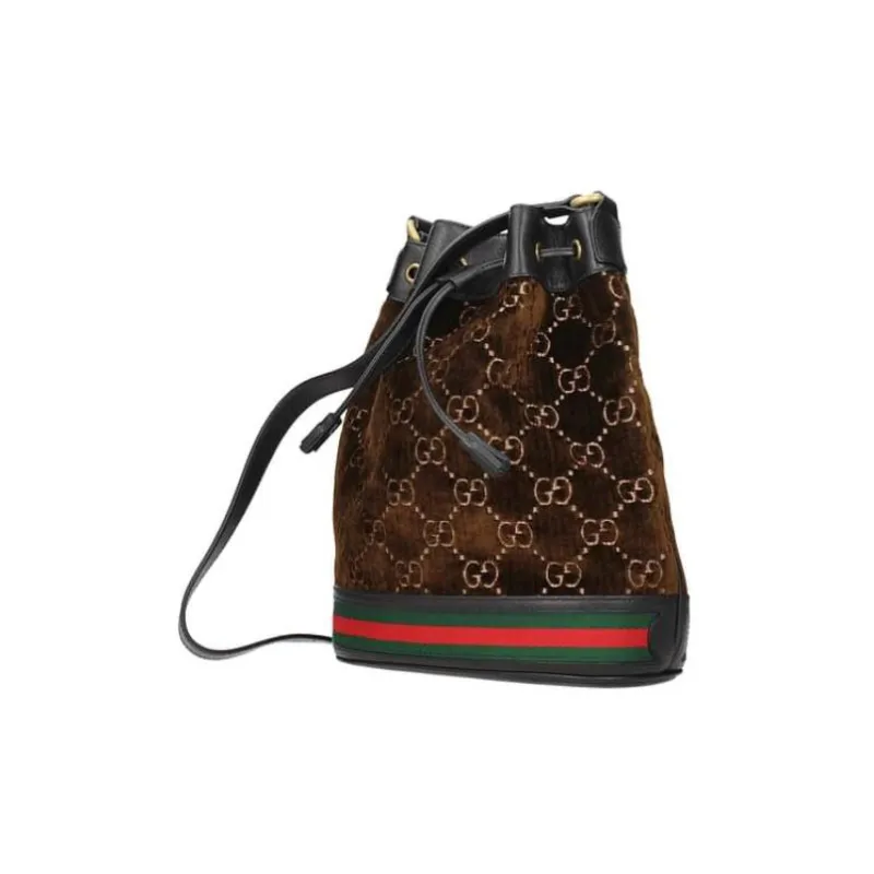 GUCCI Ophidia Velvet Patchwork Leather Bucket Bags Shoulder Bag Crossbody Bag Mini Women's Brown-1