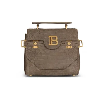 BALMAIN B-BUZZ Crocodile Pattern Embossed Calfskin Shoulder Bag Crossbody Bag Handbag Women's Gray