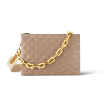 LOUIS VUITTON Coussin Sheepskin Cow Leather Patchwork Trim Shoulder Bag Crossbody Bag Medium Size Women's Brown