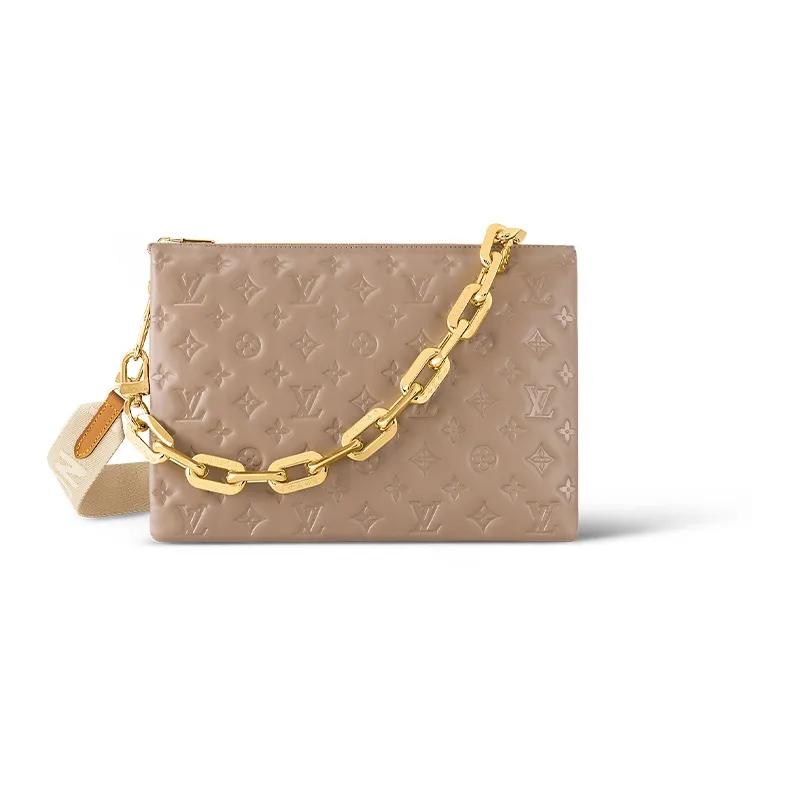 LOUIS VUITTON Coussin Sheepskin Cow Leather Patchwork Trim Shoulder Bag Crossbody Bag Medium Size Women's Brown-0