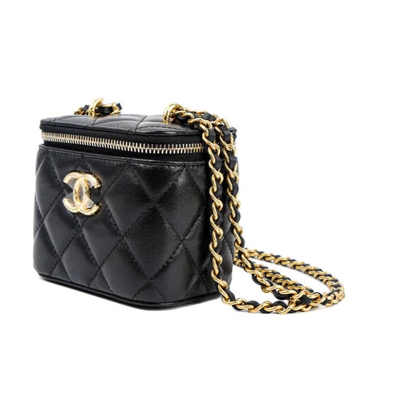 CHANEL 23C Early Spring Lambskin Makeup Bag, Shoulder Bag, Crossbody Bag Women's Black-1