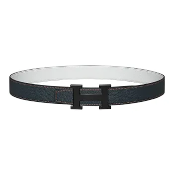 HERMES Matte Black Buckle Epsom Calfskin Double-Sided Leather Belt Women's Dark Blue Width: 3.2cm