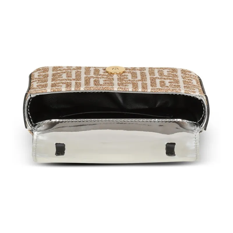 BALMAIN B-BUZZ Lurex Jacquard Handbag Shoulder Bag Crossbody Bag Mini Women's Gold/White-2