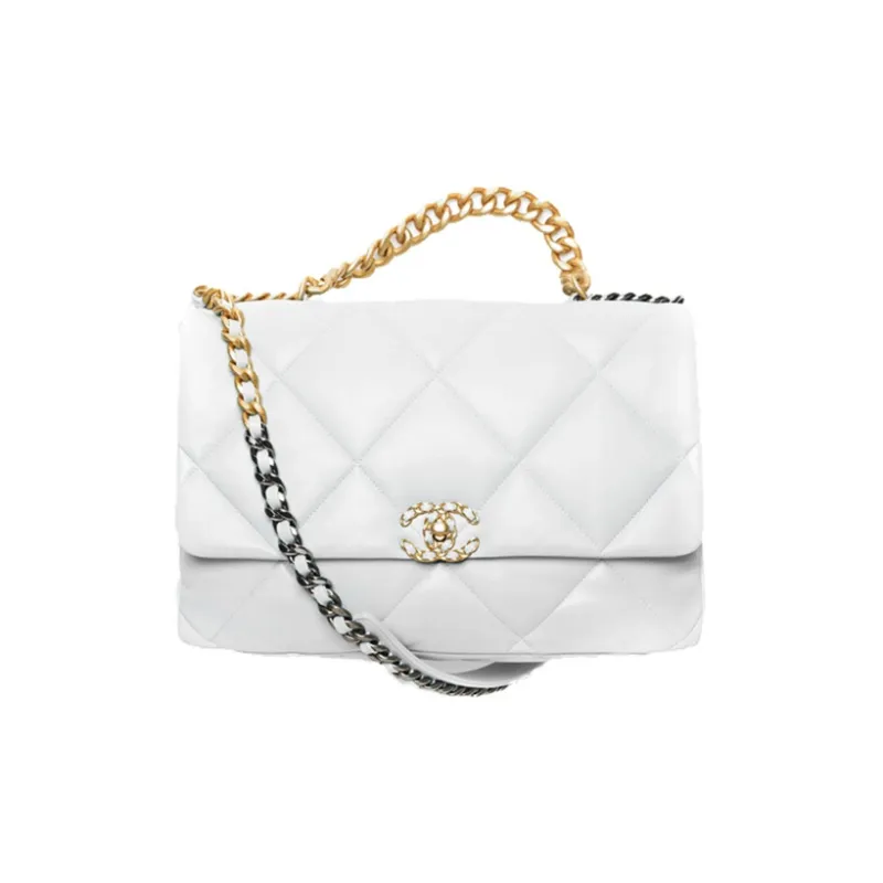 CHANEL 19Bag Sheepskin Flap Bag Handbag, Shoulder Bag, Crossbody Bag Extra Large Women's White-0