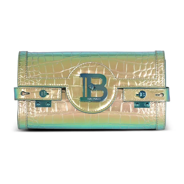 BALMAIN B-BUZZ Crocodile Leather Textured Embossed Leather One Shoulder Crossbody Clutches Women's Gradient-0