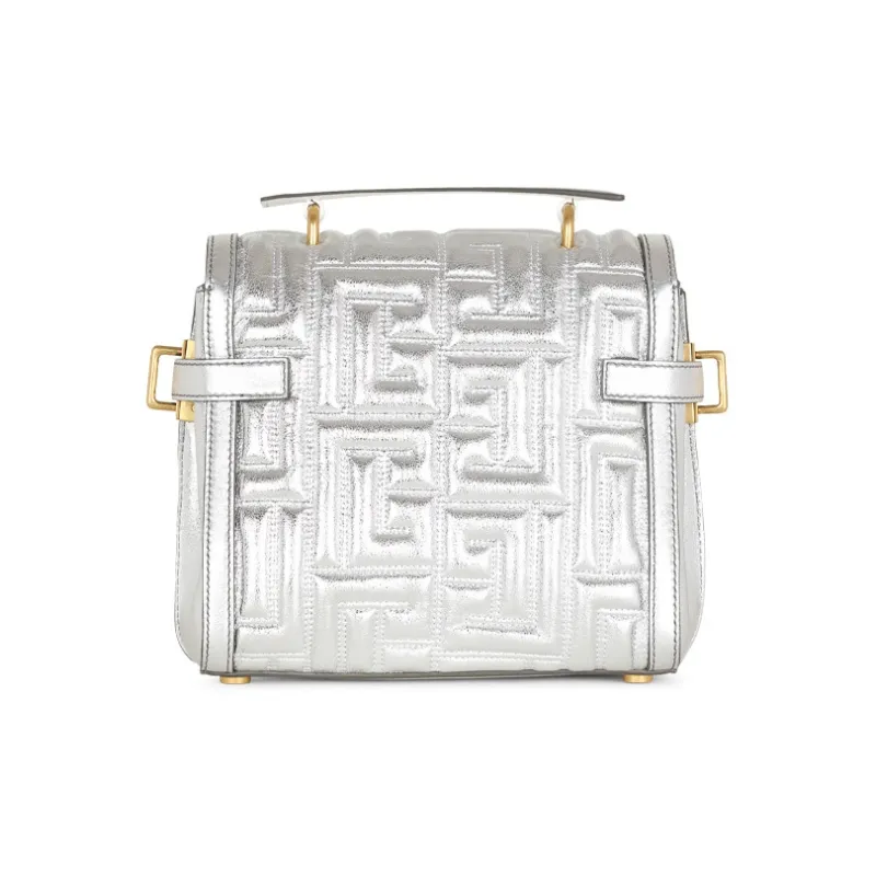 BALMAIN B-BUZZ Quilting Leather Portable Crossbody Bag Shoulder Bag Women's Silver-2
