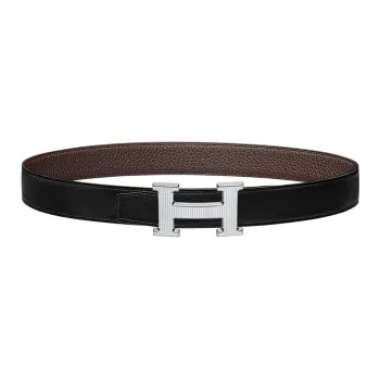 HERMES Minimalist Style Fashion Silver Buckle Epsom Calfskin Belt Women's Black/Brown Width: 3.2cm