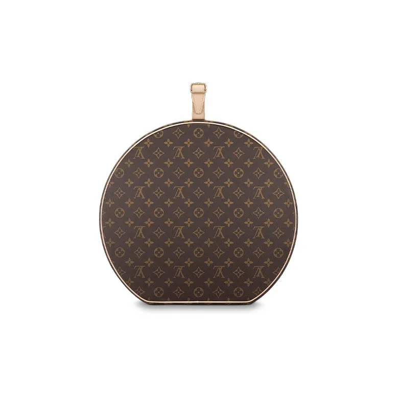 LOUIS VUITTON Canvas Cow Leather Patchwork Hat Box Storage Box Women's Brown-2