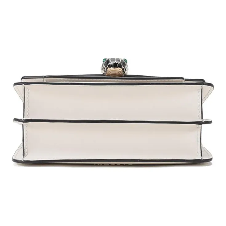 BVLGARI Calfskin Crossbody Bag, Shoulder Bag Women's White Agate Color-6