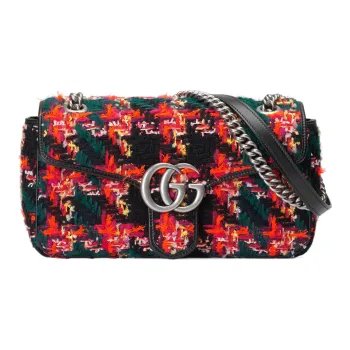 GUCCI GG Marmont Tweed With Leather Crossbody Bag Shoulder Bag Women's Red