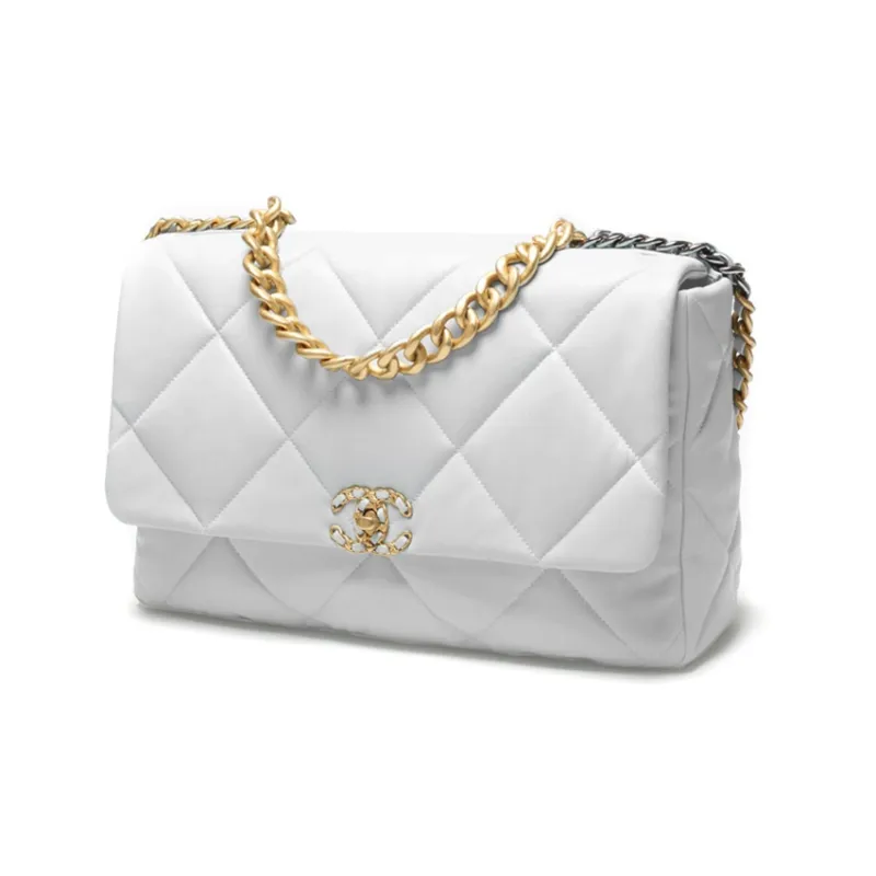 CHANEL 19Bag Sheepskin Flap Bag Handbag, Shoulder Bag, Crossbody Bag Extra Large Women's White-1