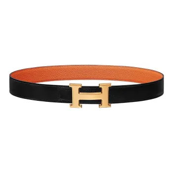 HERMES Trendy Elegance Casual Sports Gold Buckle Epsom Calfskin Belt Women's Black Width  3.2cm