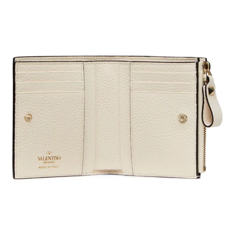 Valentino Rockstud Grained Calfskin Wallet Coin Purse Card Holder Small Size Women's White-3
