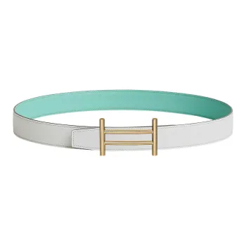 HERMES Avant-Garde Gold Buckle Togo Calfskin Double-Sided Leather Belt Women's White Width: 3.2cm