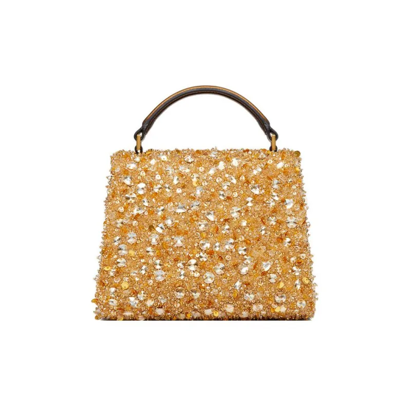 Valentino VSLING 3D Embroidery Shoulder Bag Crossbody Bag Handbag Mini Women's Gold-2