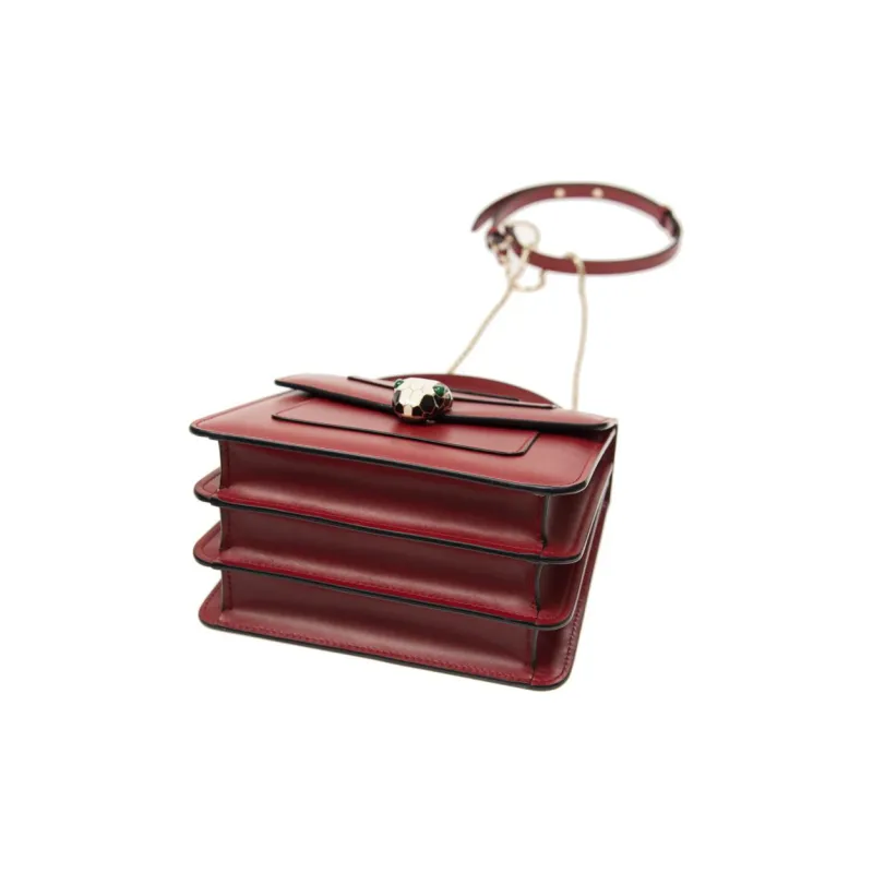 BVLGARI Serpenti Forever Calfskin One Shoulder Handbag Trumpets Women's Red-4